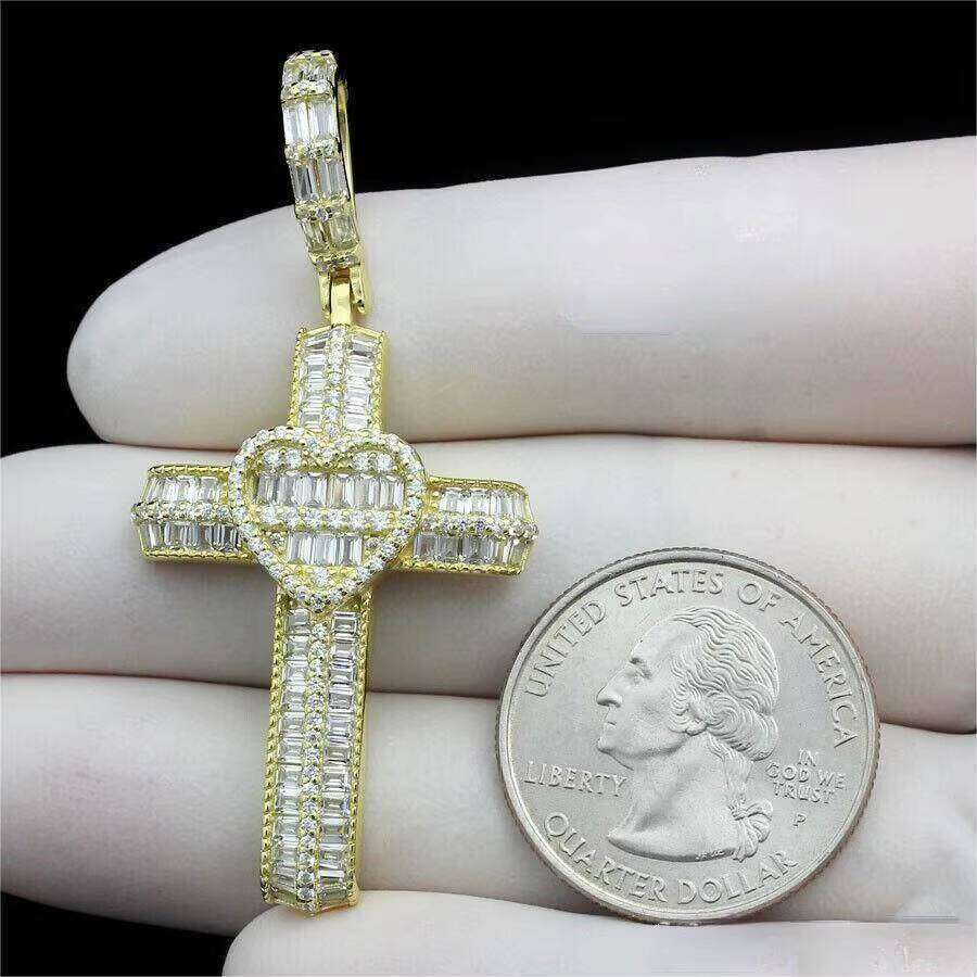 Iced Out Bling CZ Christian Engagement Party Hip Hop Men Boy Punk Style Heart Cross Shape Pendant - view 4