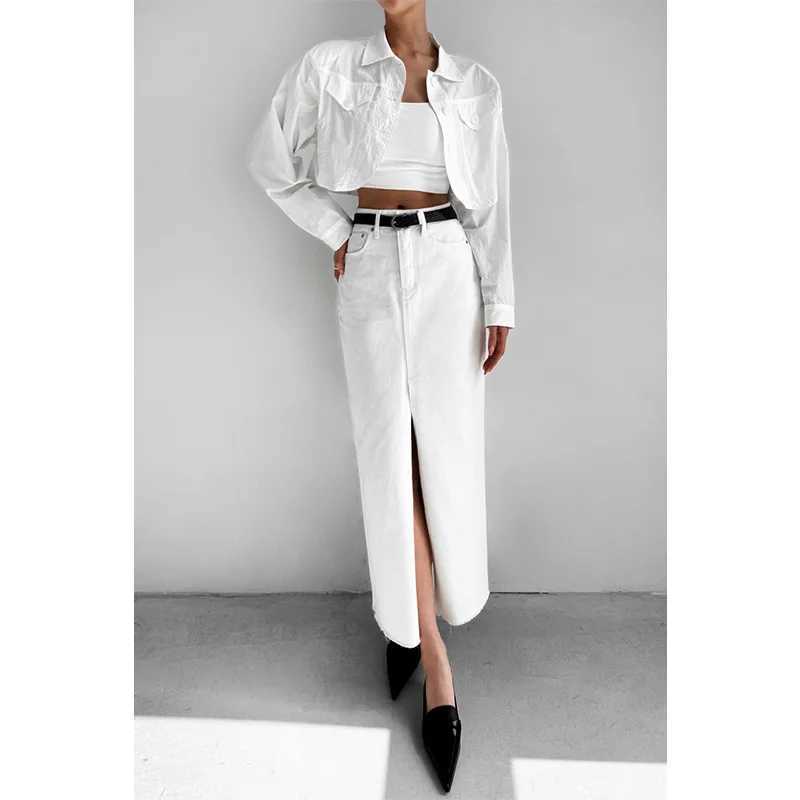High Waist Slit Hot White Skirt New Summer Street Fashion And Versatile Long Denim Skirt For Europe And America M260316