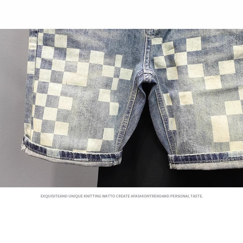 2026 Designer Shorts - Summer New Style Men's Denim Shorts Produced By A Fashionable Brand Featuring A Unique Checkered Patchwork Design