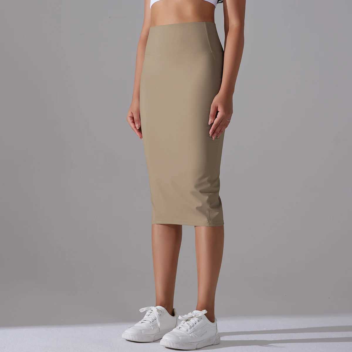 Womens Sexy Naked Feel Fabric Skinny Pencil Skirt Ladies Hips Wrap Bodycon High Waist Elastic Stretch Split Skirts M260316