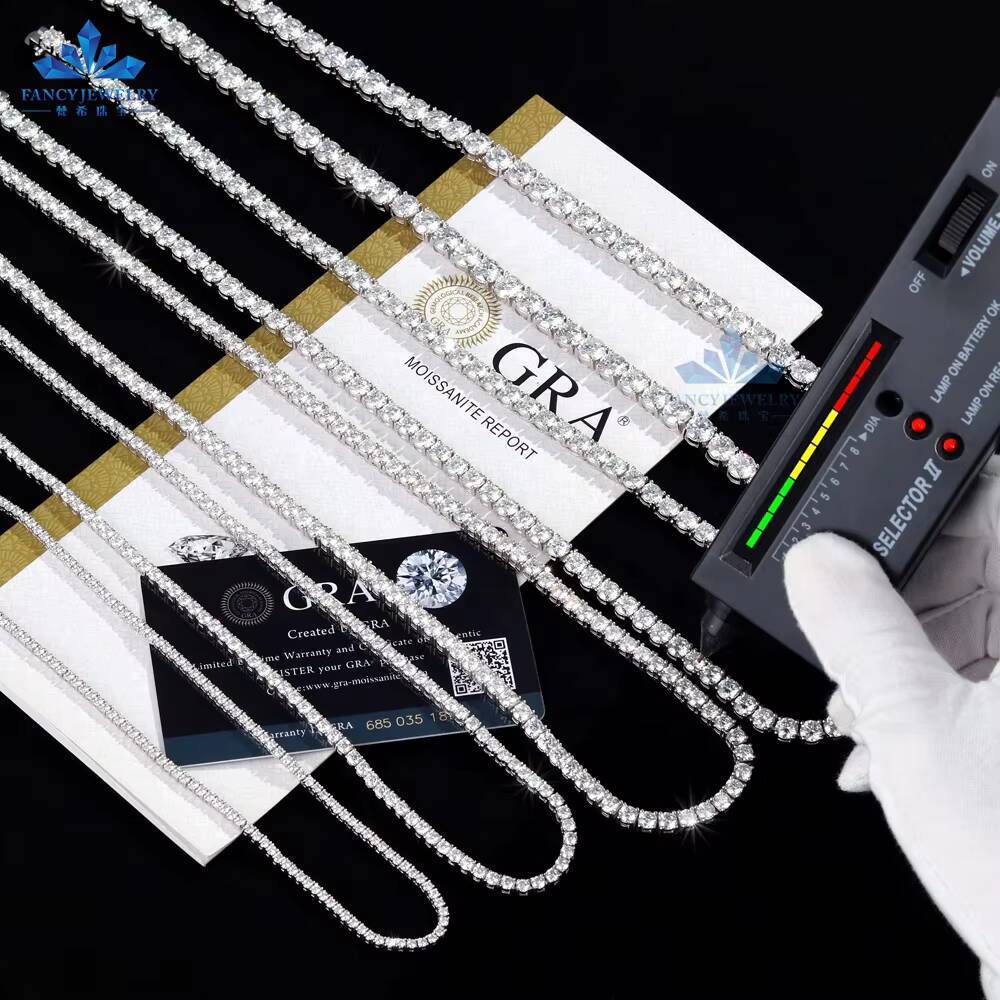 FANCY Affordable Hip Hop Jewelry 2mm 3mm 4mm 5mm 65mm VVS D Moissanite Tennis Chain Necklace 925 Sterling Silver