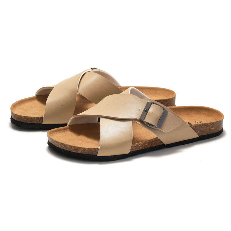 New Slippers Cross Strap Men's Beach Shoes Casual Sandals Water Cork Student