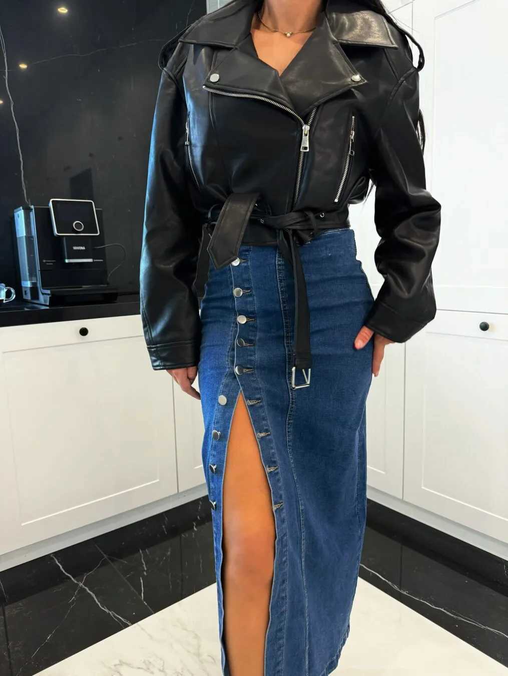 New Womens Clothing Buttons Irregular Split Half-body Denim Skirt High Waist Sexy Slim Hip Skirt M260316