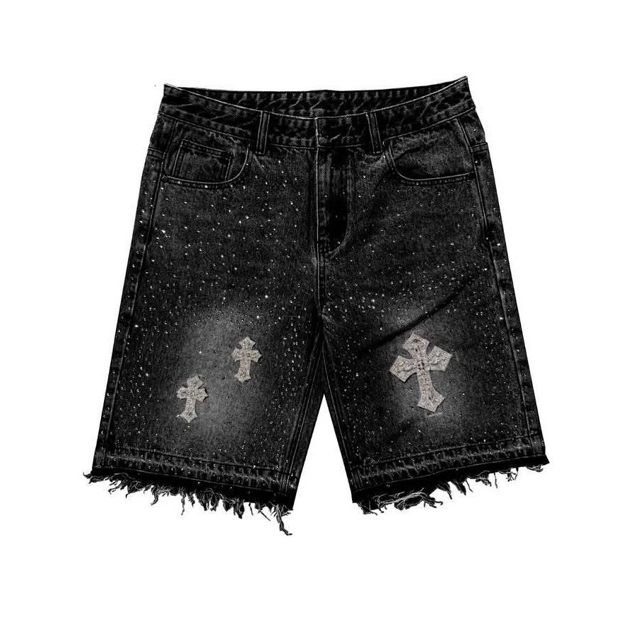 2026 Designer Shorts - Premium Lightweight Luxury Style - Retro Crystal-embroidered Denim Shorts With A Subculture Hip-hop Streetwear Vibe Suitable Fo