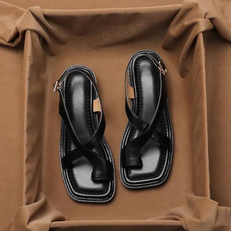 Women's Retro French Style Clip Square Toe Buckle 2026 Sandals Comfortable Soft Sole Simple Versatile Sandalias