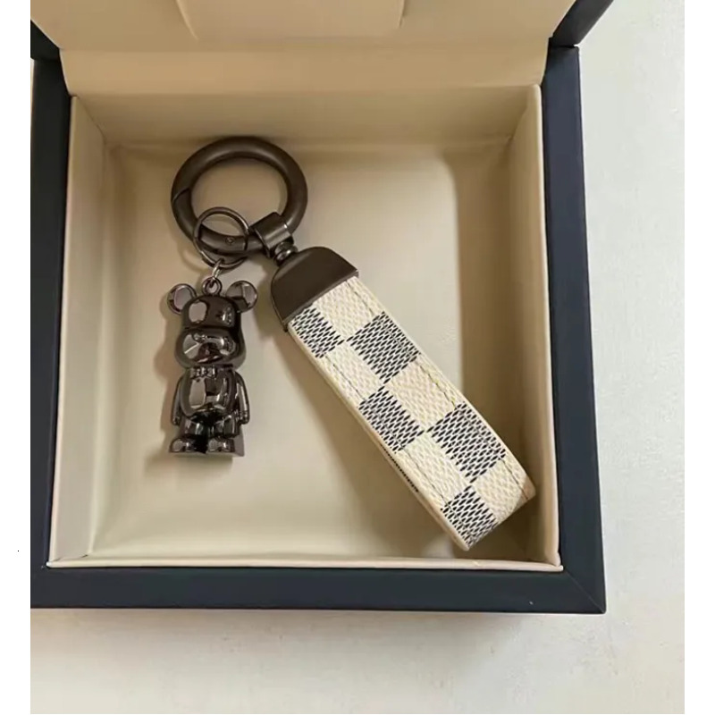 Designer Creative Multifunctional Keychain Monogram Leather Wrist Strap Metal Bear Bag Charm Car Key Ring Pendant for Daily Wear & Gifting