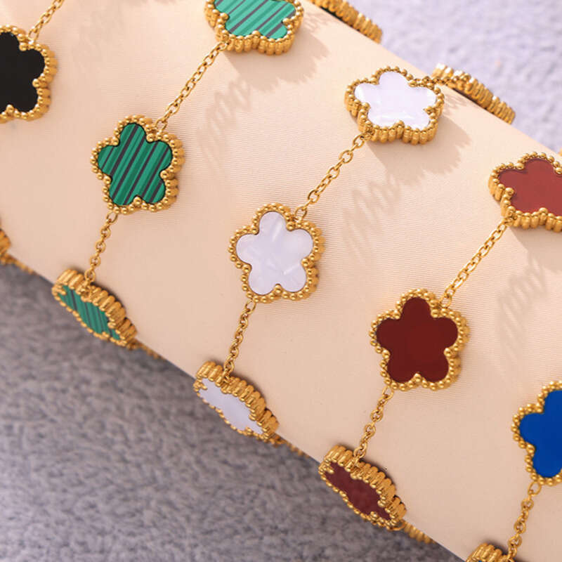Women's Designer Bracelet: Multicolor Agate Five-leaf 18k Gold Bracelet Light Luxury Elegant Flower Chain Daily Luxury Jewelry Wholesale