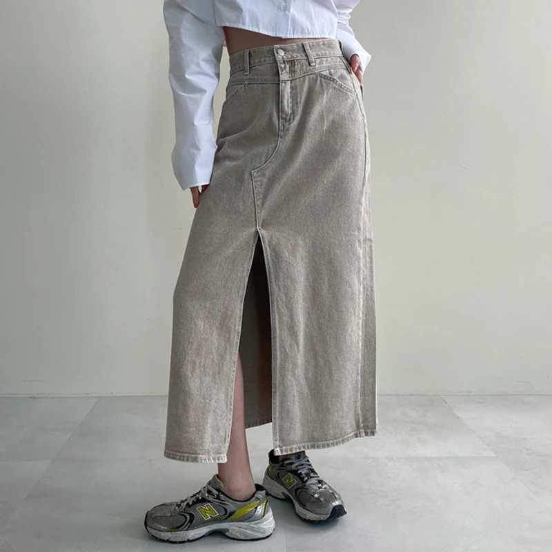 High Waist A-Line Denim Skirt Korean Chic Summer Faion Versatile Open Design Commute Sle for Young Women M260316