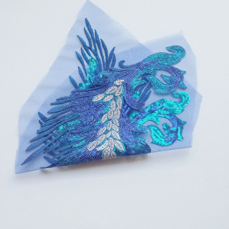 Embroidered sequins, adhesive free Phoenix Peacock Feather Fabric, Wedding Stage Phoenix Tail Phoenix Feather Pattern Fabric, Accessories