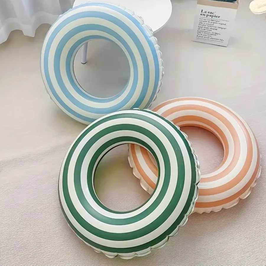 New Double Ins Thickened Swimming Ring Olive Inflatable Baby Underarm Ring Striped Life Buoy Ring Danish Retro Pool Accessories M260316