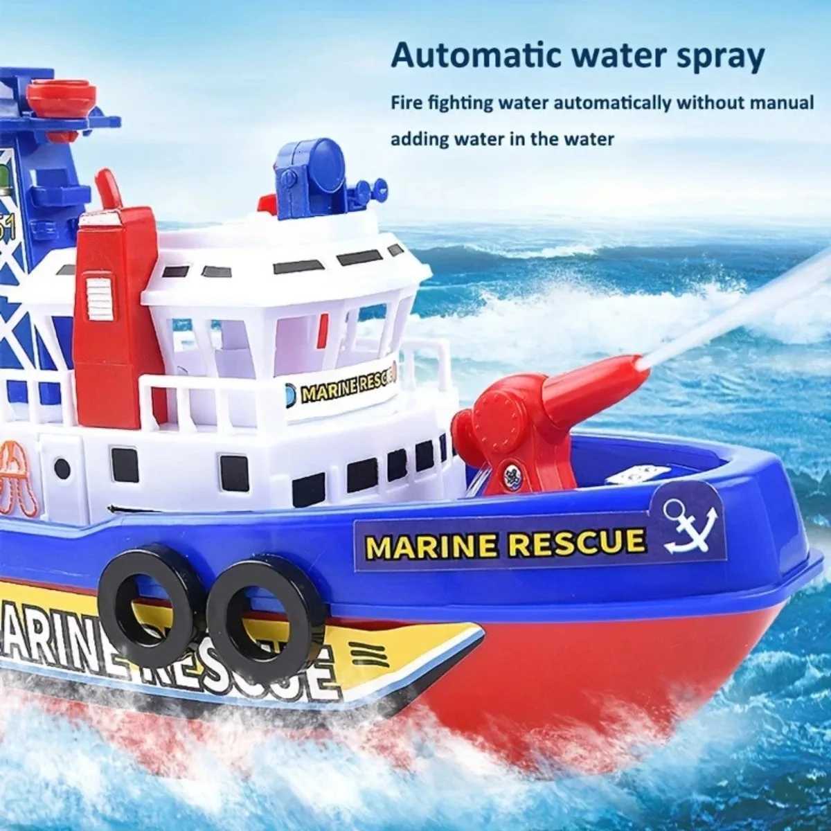 Kids Electric Marine Rescue Boat Toy Fire Fighting Bath Toy with Light Music and Water Spray Floating Ship for Pool Tub Y260316