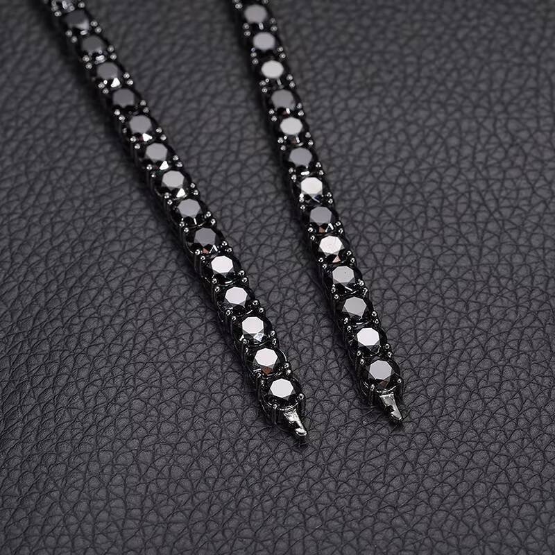 Pass Through Diamond Tester 4mm 5mm 925 Silver Hip-hop Bracelet Necklace Rock Mens and Womens Black Moissanite Tennis Chain