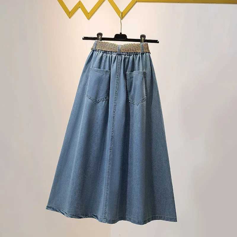 Summer Womens Denim Half Skirts 2024 New High Waist Slim Button Split Long Skirts Korean Fashion Loose A-line Midskirts M260316