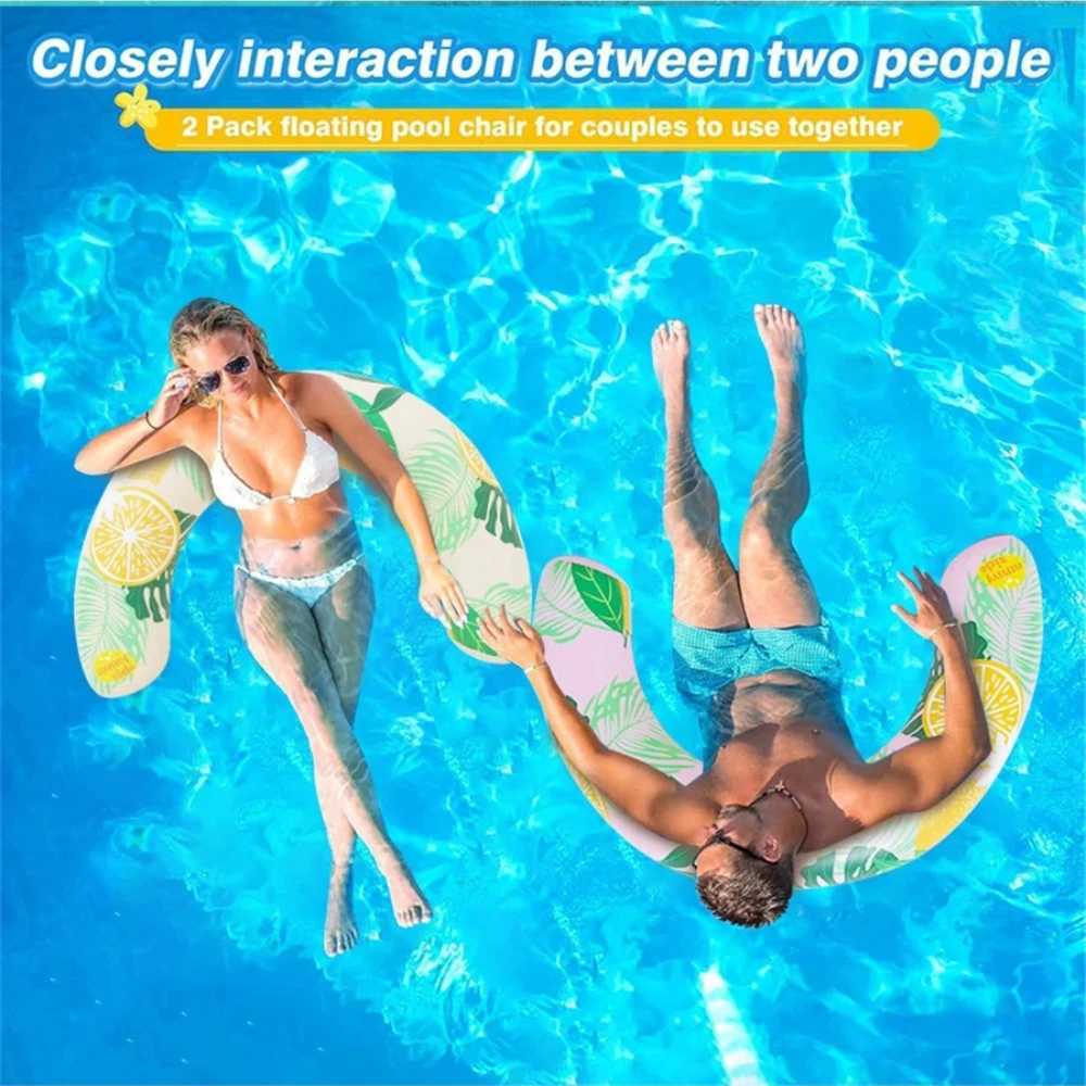 Inflatable Lemon Tropical Leaf Print Pool Float Adult Size Swimming Ring for Summer Beach Pool Party Water Fun M260316