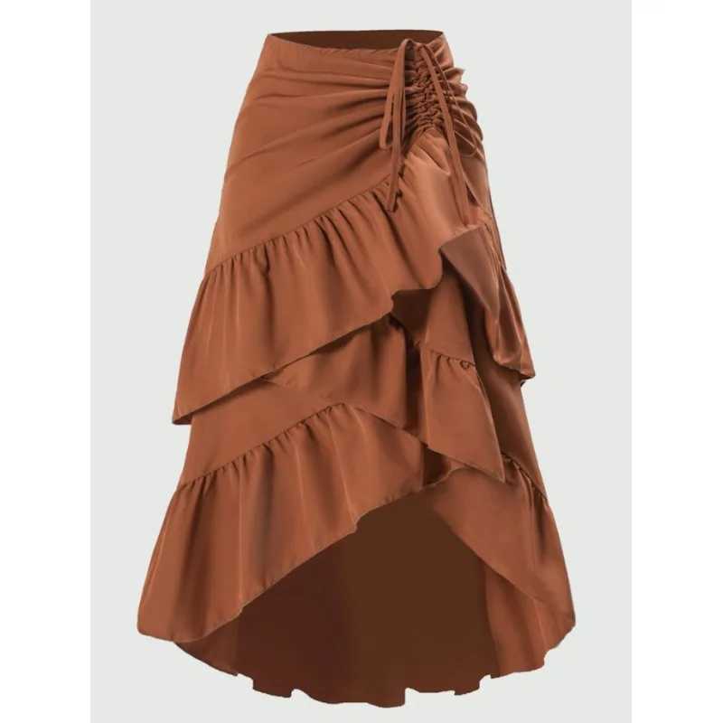 Irregular Ruffles Tiered Skirt Sweet Spicy Wind Layered Ruffle Edge Tied Skirt for Summer Holiday Sexy Elegant Women Beach Dress M260316