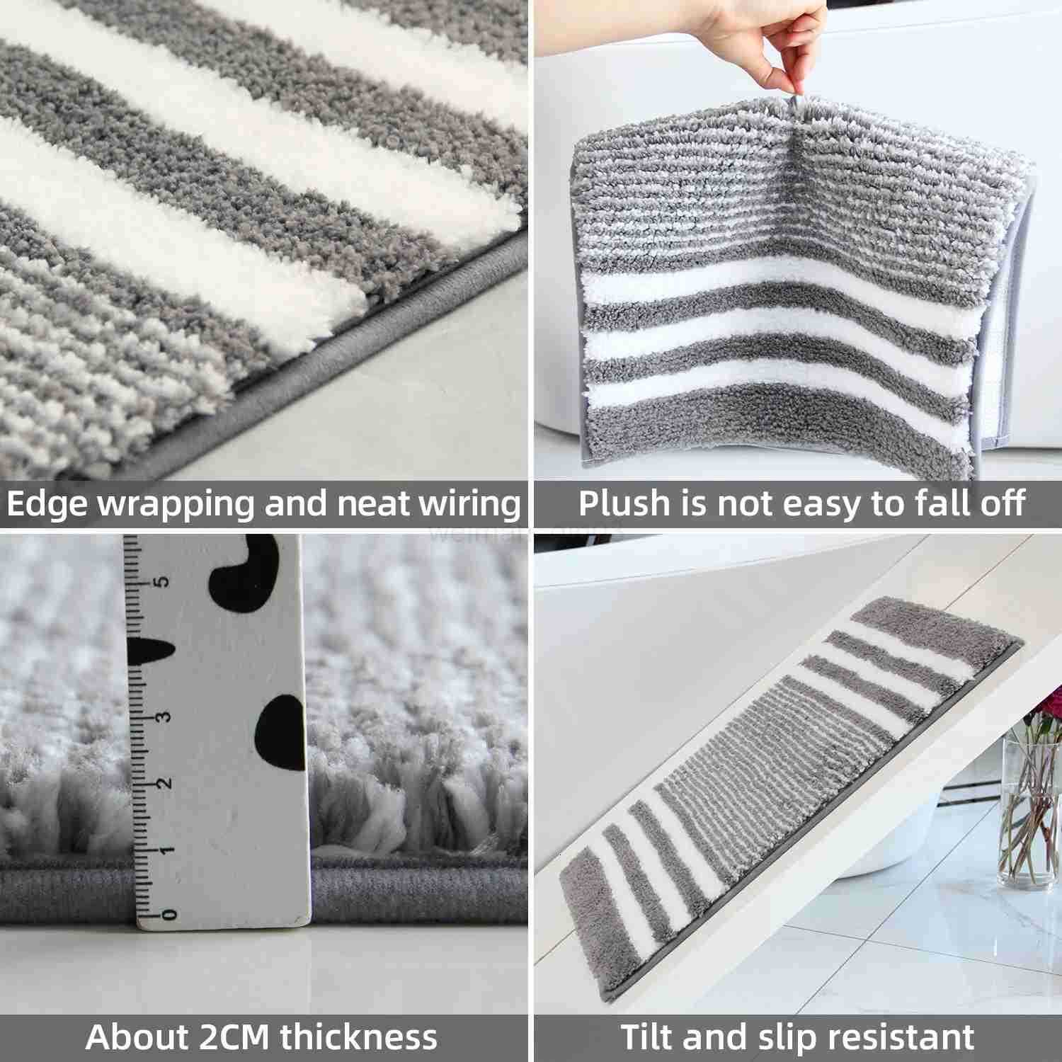 Striped microfiber bathroom carpet set 2-piecewaterproofnon-slip and quick dryingmachine washableTPR backing medium velvet H260316