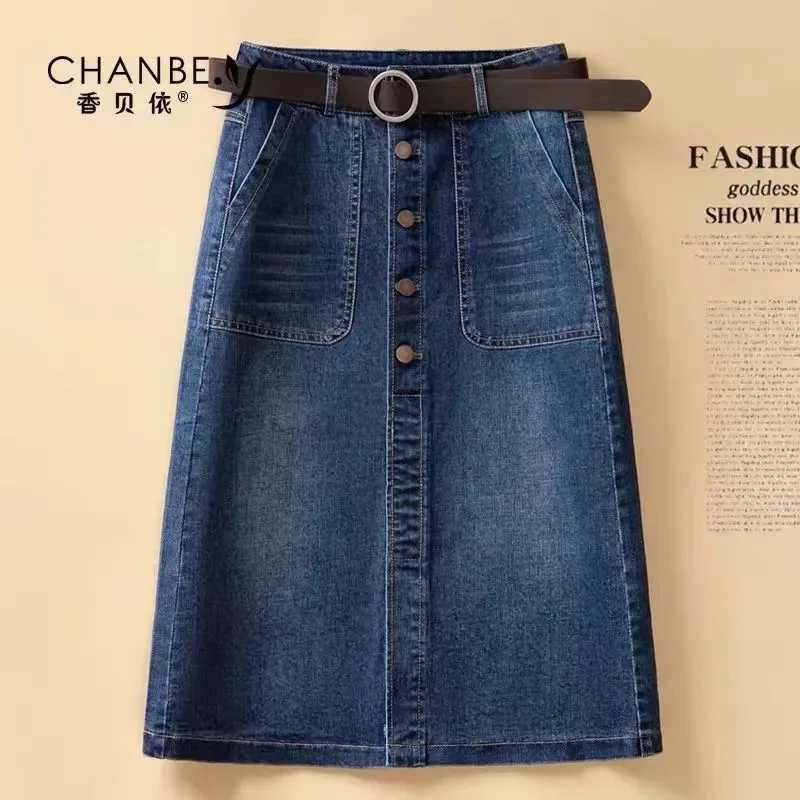High Waist Denim Skirt Women 2024 Spring Summer New Vintage One breasted Split Wrap Hip A-line Slim Skirt Casual Female Clothin M260316