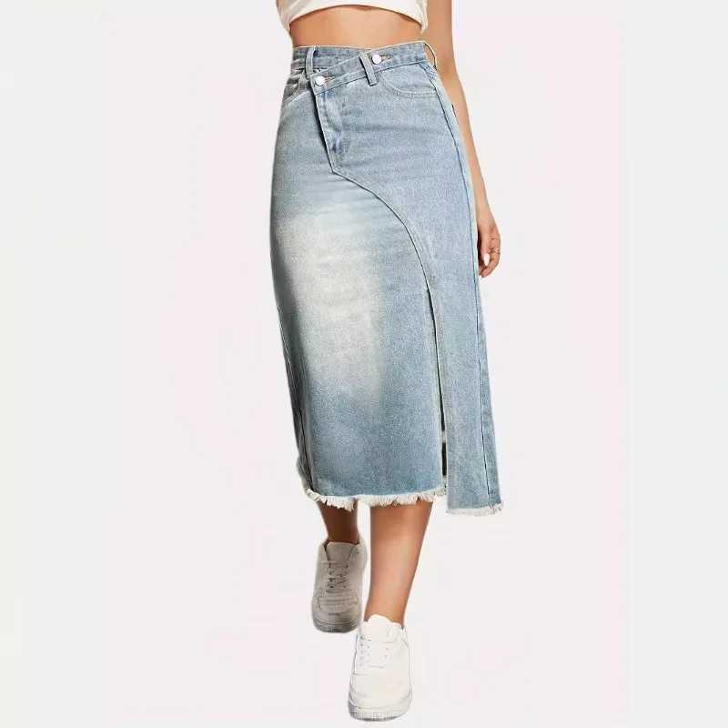1pcs Vintage Denim Skirt for Women Fashion A Line Skirt High Waist Mid Length Denim Half Body Skirt M260316