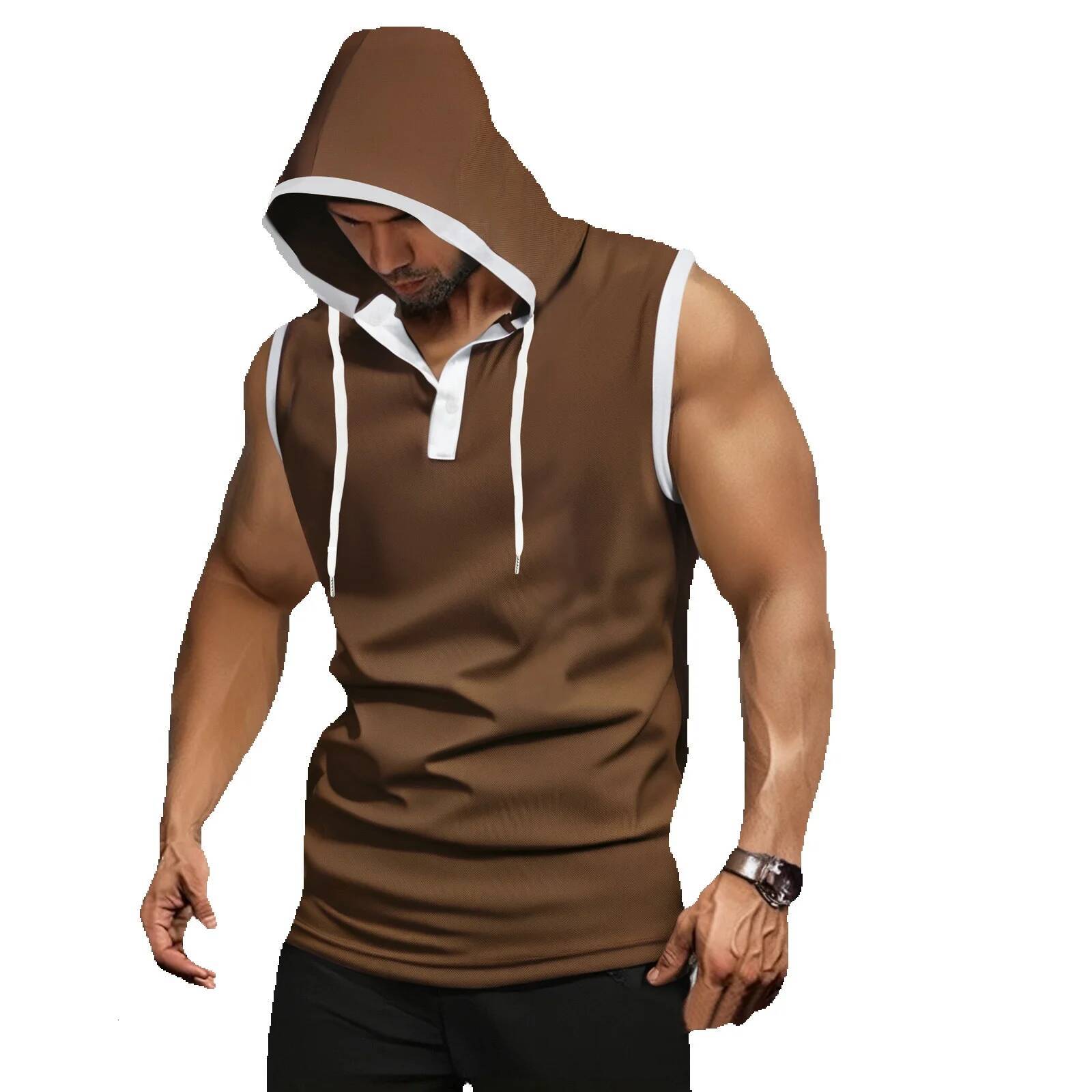 Plus Size Polo European And American Sports Fitness Vest Designer Hoodie Summer Quickdry Solid Color Sleeveless Designer T-shirt Hooded Men's