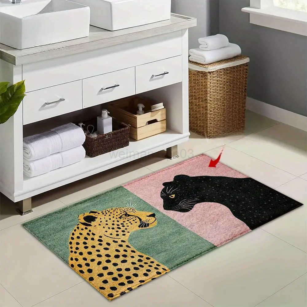 VIKAMA leopard print bathroom blanket anti slip machine washable bathroom anti slip mat bathtub edge decorative carpet H260316