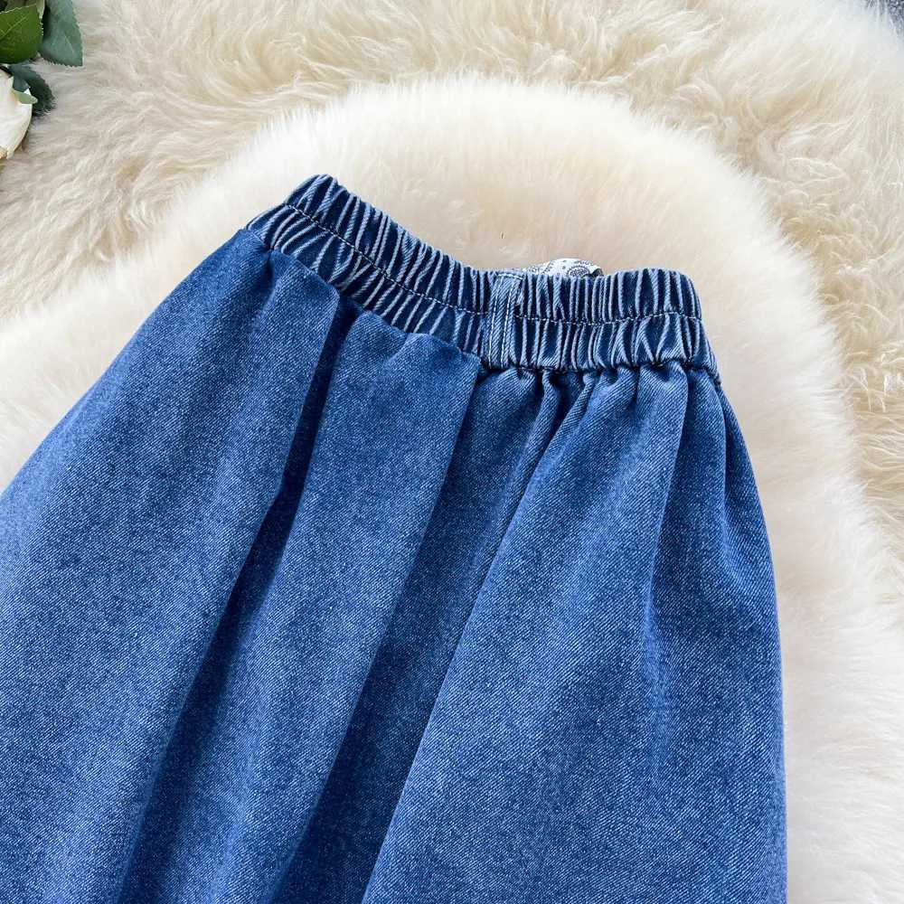 Women Solid Denim Skirts Scarve Skirt Ankle Lenth A Line High Waist Zipper Slight Strech Loose Fit Elegant Casual 2026 Spring M260316