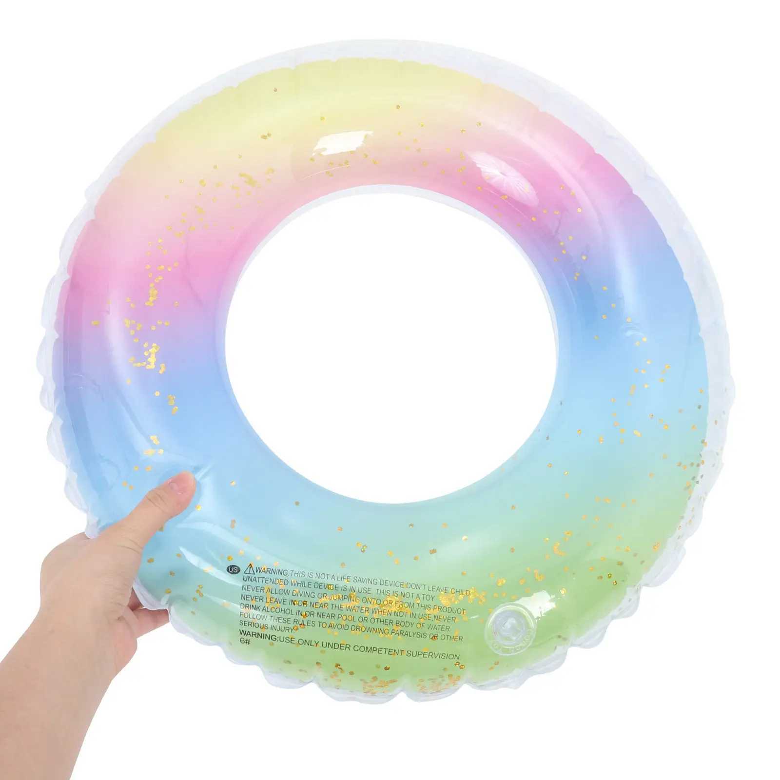 Gradient Rainbow Thicken Sequins Inflatable Swim Ring Safety Float Seat 60Cm for Adult Woman Pool Beach Lake Use M260316