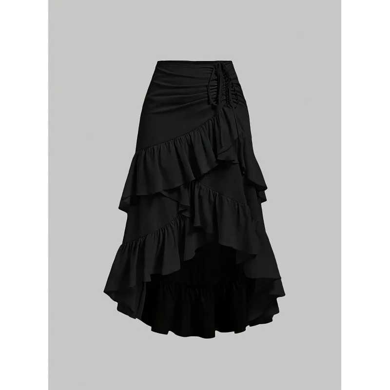 Irregular Ruffles Tiered Skirt Sweet Spicy Wind Layered Ruffle Edge Tied Skirt for Summer Holiday Sexy Elegant Women Beach Dress M260316