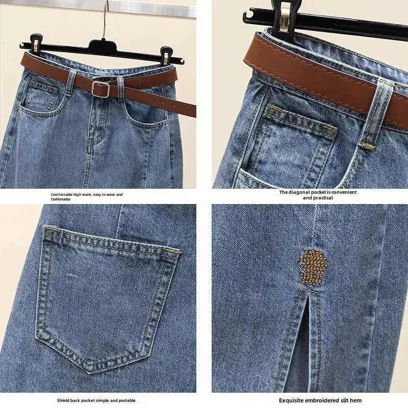 Clearance Sale High-Waisted Embroidered Denim Skirt Womens Summer A- Line Side Slit Specialty Store Clothing M260316