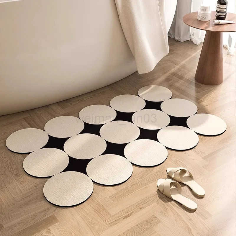 Bathroom Soft Floor Mat Toilet Absorbent Foot Mat Wash Table Non-slip Mat Cream Wind Bathroom Special Shaped Carpet Drain Mat H260316
