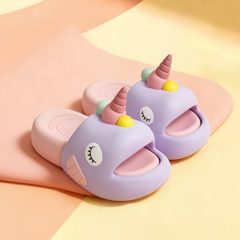 Kids 3D Unicorn Slippers Girls Cute 3D Cartoon Non-slip Sole Waterproof EVA Kids Indoor Bathroom Slippers Summer Beach Slides Kids Birthday Gift Shoes