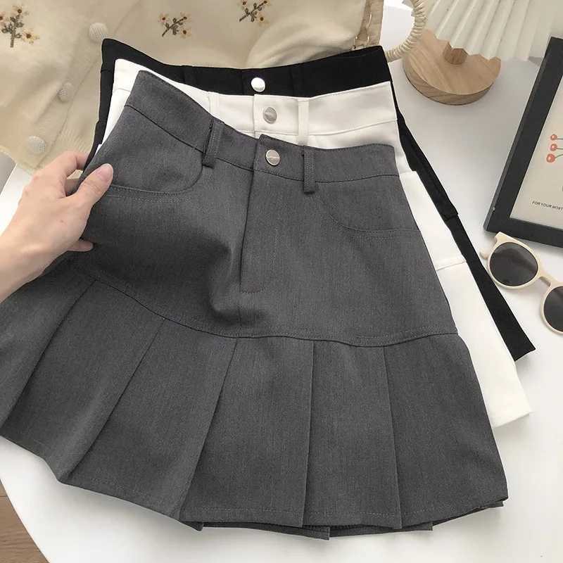 Y2K Vintage High Waist Pleated Skirt Women College Style Uniforms Safety Pants Mini Skirts Woman Korean Street Slim A-Line Skirt M260316