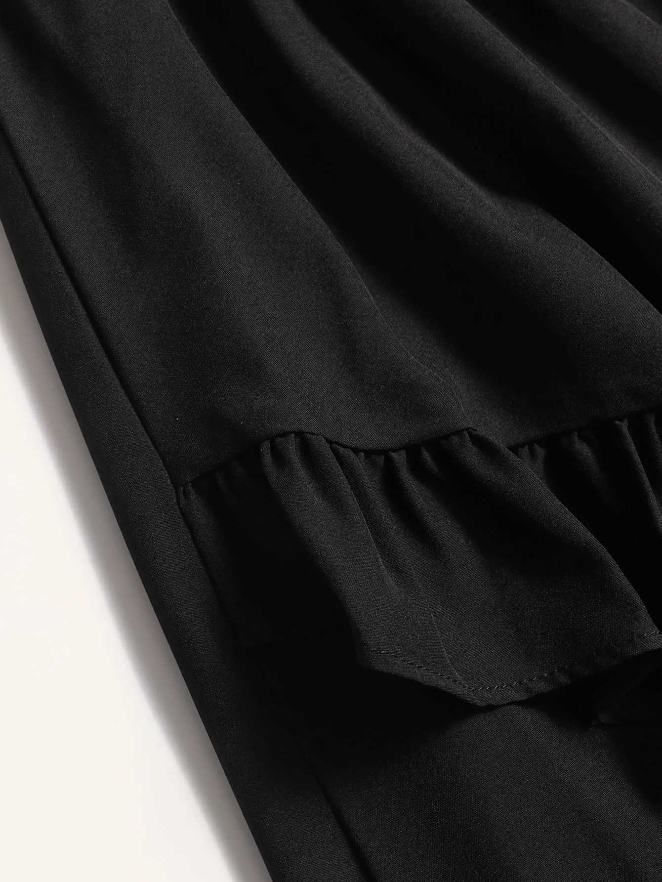 Black Asymmetrical Maxi Skirt Elegant Ruffled a Line Half Skirt with Elastic Waist Perfect for Casual Wear M260316