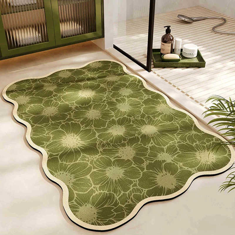 Tropical Plant Pattern Diatomite Bath Mat Super Absorbent Quick-Dry Non-Slip Mat for Bathroom H260316