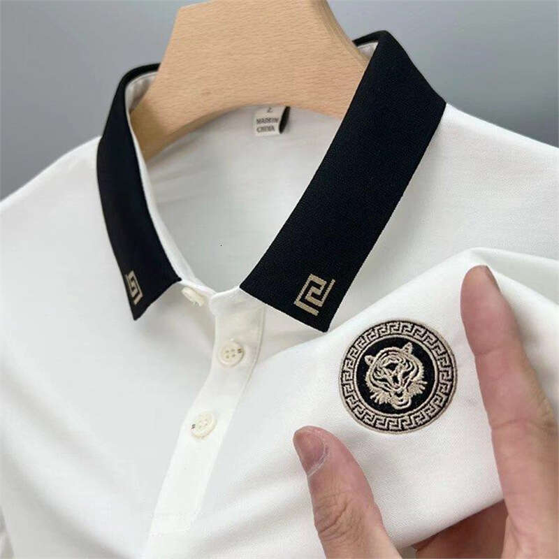 European Trendy Casual Business Embroidered Polo Shirt Men's Slim Fit Turn-Down Collar Plus Size Short Sleeve Pique T-Shirt