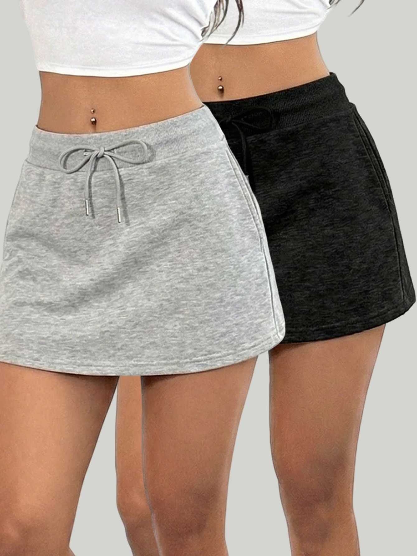 Womens mini short skirt casual drawstring high-waisted short style sportswear dress M260316