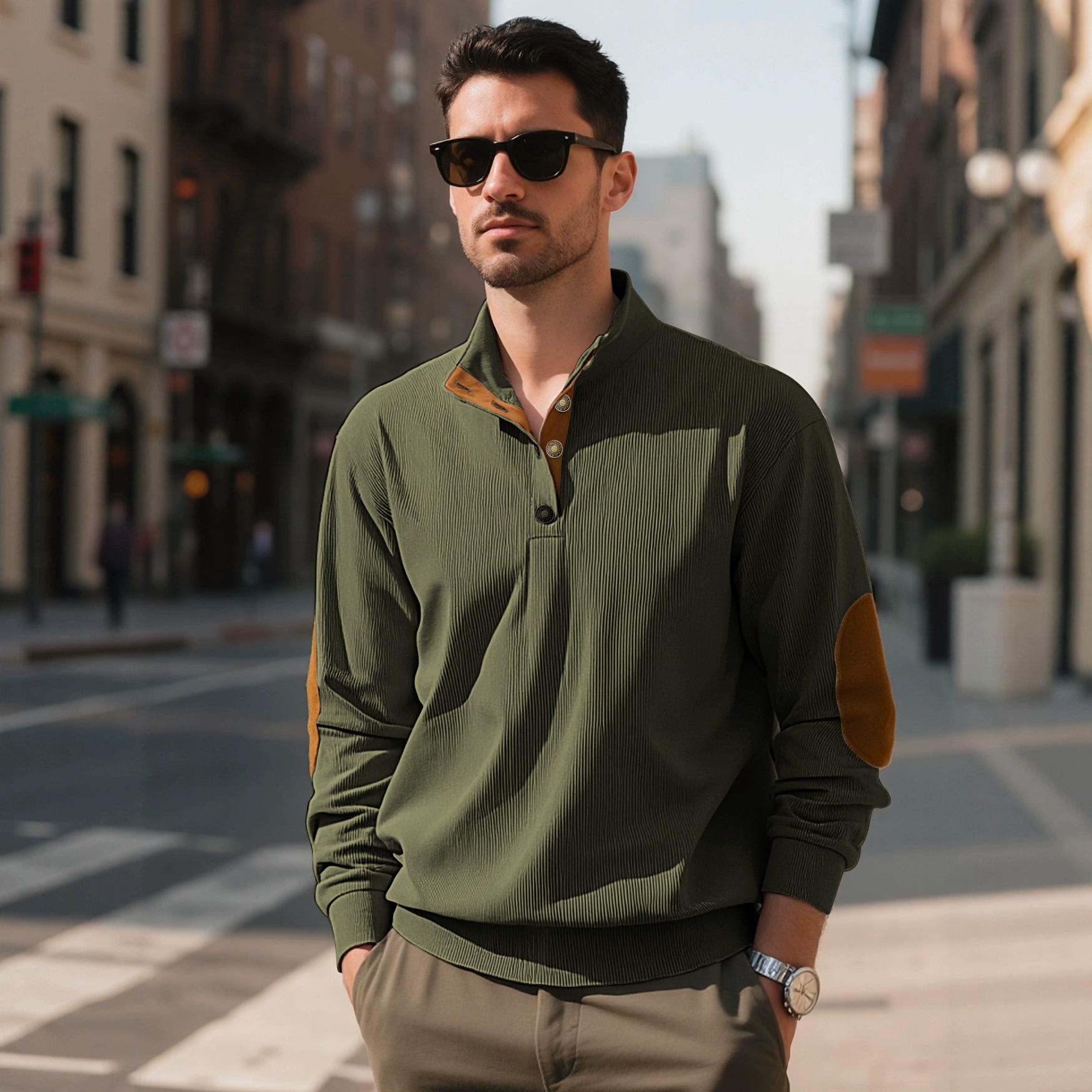 Spring And Polo Autumn European Size Men's Outdoor Casual Designer T-shirt Stand Collar Long Designer Hoodie Sleeve Corduroy Knit Pullover Swea
