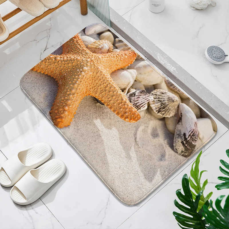 1 beach shell pattern entrance floor mat-non-slip stain resistant polyester carpet bathroom quick bath mat best choice for Chr H260316