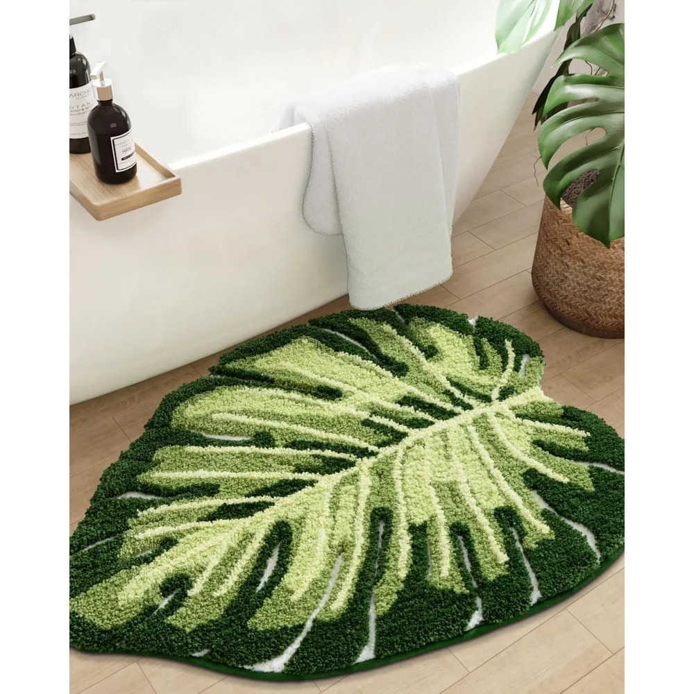 Leaf Bathroom Rugs Monstera 235x315 Tropical Plant Shaped Bath Mat Green Washable Shower Floor Bathmat Toilet Carpet Non Sl H260316