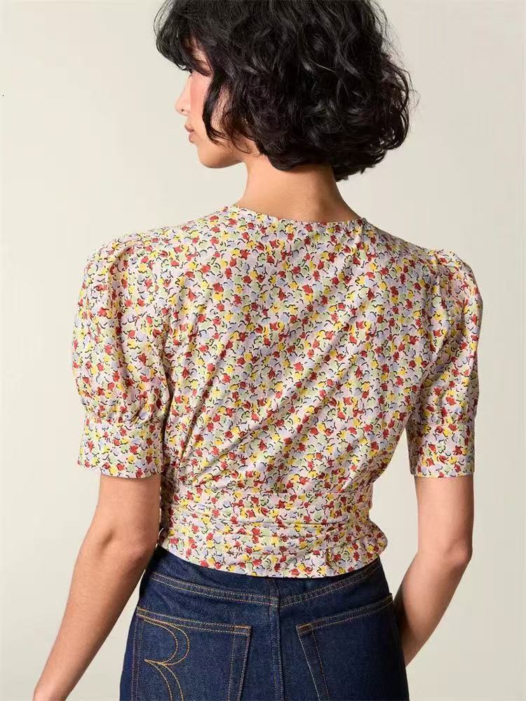 Frenchstyle RO Designer Hoodie New Summer Fshion Pure Cotton Printed Vneck Puff Polo Shirt Sleeve Wrpround Designer Shirt Tie Shirt Short Top