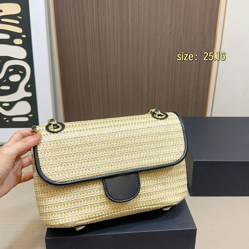 2026 New Summer Luxury Designer Bags Woven Bags Women's Casual Raffia Woven Shoulder Bags Crossbody Bags Flap Bags with Leather Trim Small Square Bags Weekend Bags