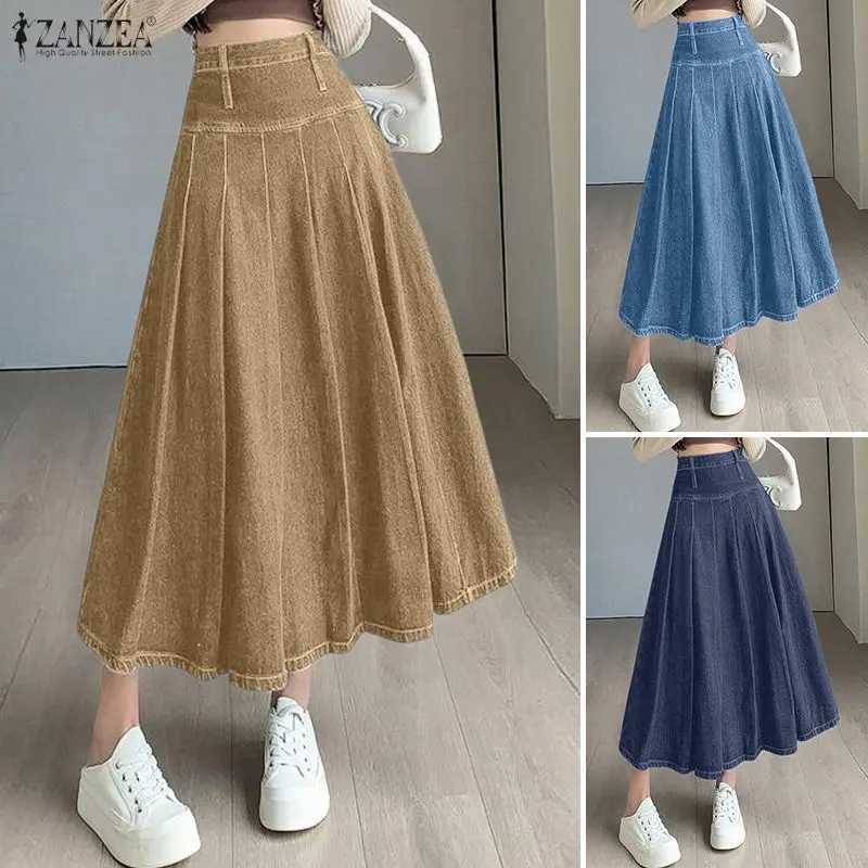 ZANZEA Fashion Long Skirts Women High Waist Pleated Midi Bottoms Casual Solid Loose Party Elegant Office Lady Jupes Faldas Saia M260316