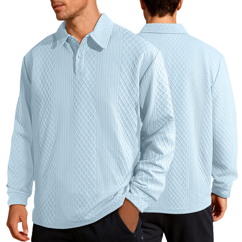 European And Polo Designer Hoodie American Men's Textured Jacquard Solid Color Button Casual Designer T-shirt Collar Longsleeve Loose Polo Shirt Swea
