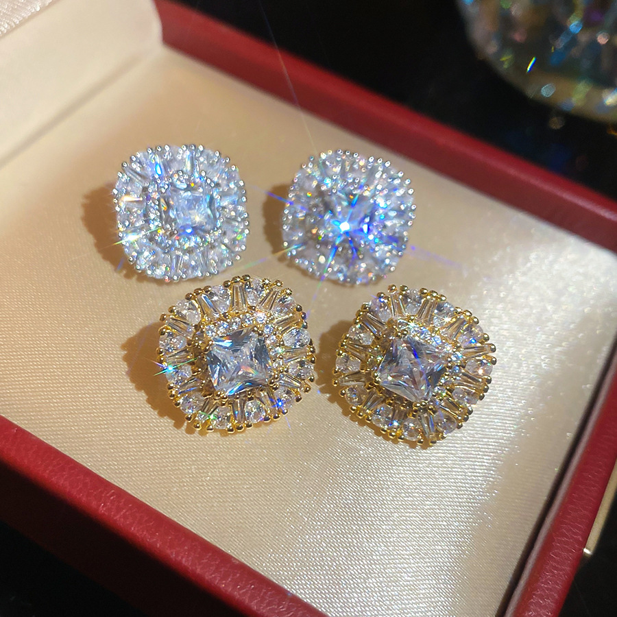 S925 Silver French Minimalist High-End Versatile 18k Gold Inlaid with Large Zirconia Earrings for Women Wholesale - view 8