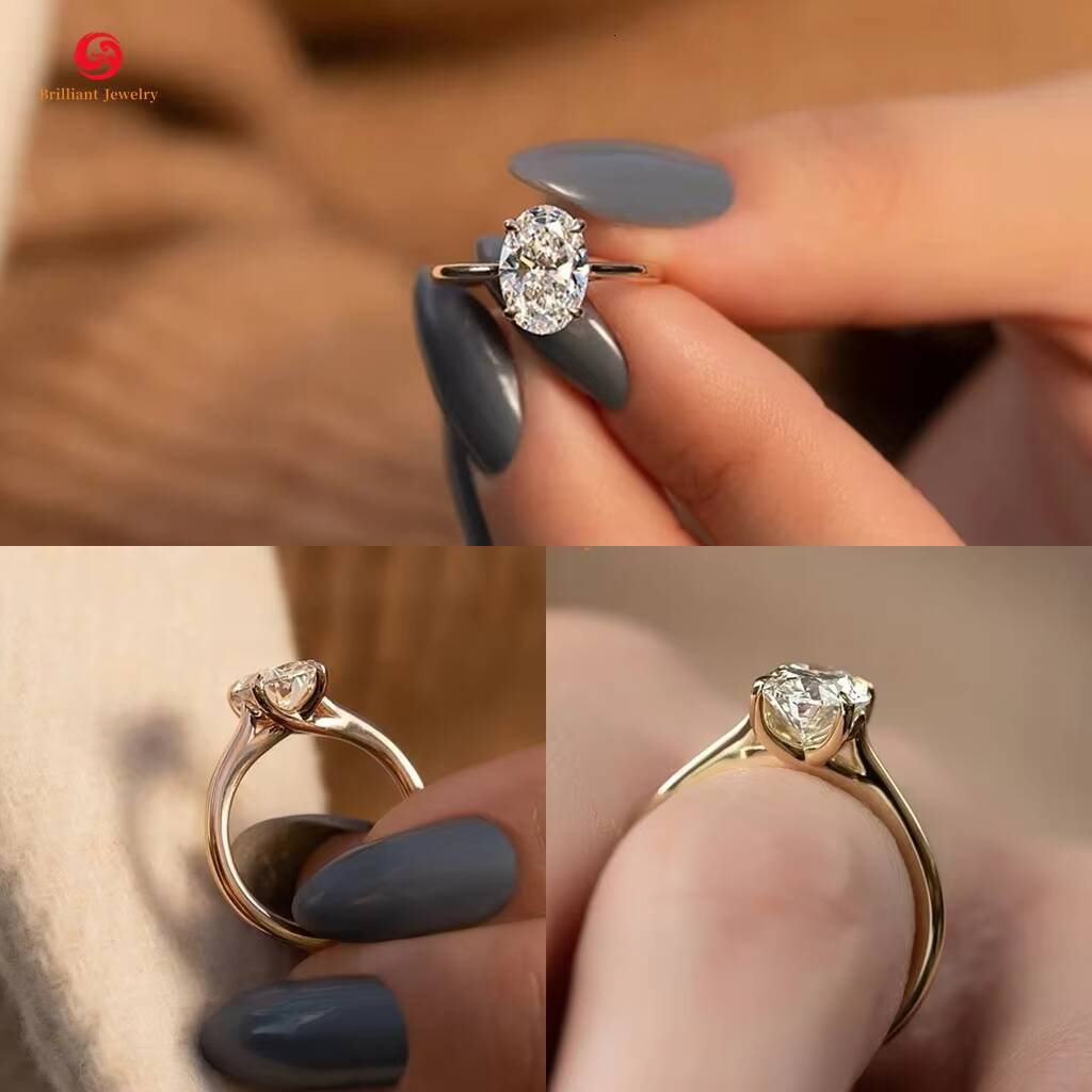 Solitaire Lab Grown Diamond Igi Certified Wedding Rings VVS Oval Cut Pure Gold Engagement Synthetic Diamond Rings