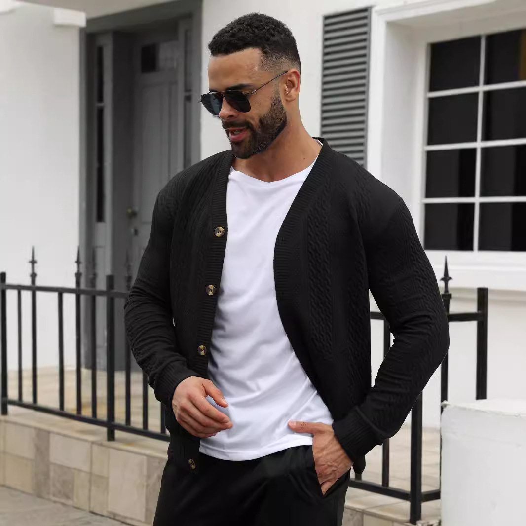 Jacquard Designer Jacket Cardigan Buttoned Knit Slim Fit Jacket European And American Fashion Highend Men's Jacket