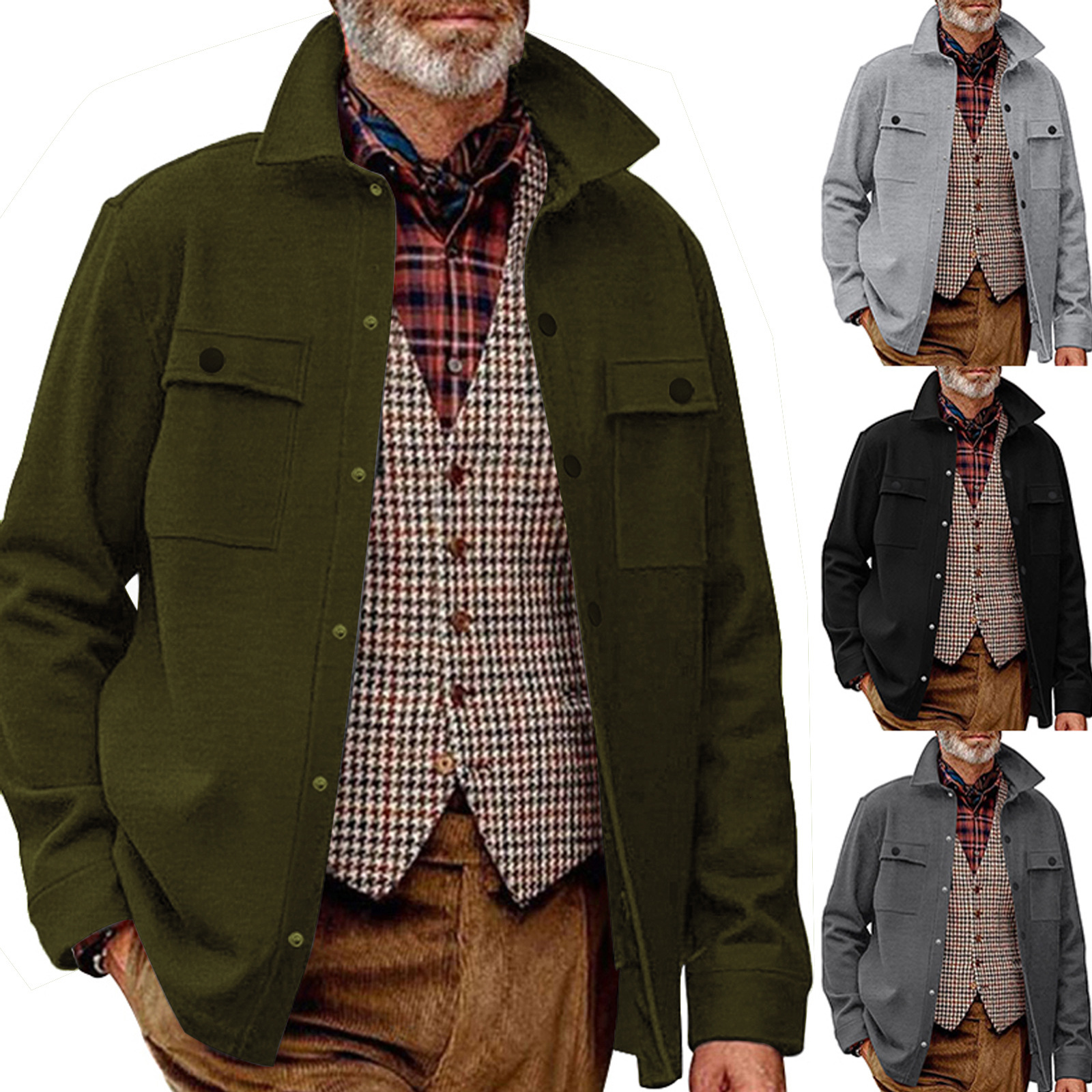 Spring And Autumn European And American Casual Men's Clothing Fleecelined Designer Jacket Collar Jacket European Size Singlebreasted Solid