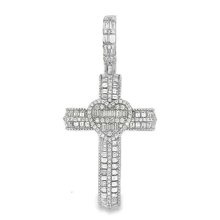 Iced Out Bling CZ Christian Engagement Party Hip Hop Men Boy Punk Style Heart Cross Shape Pendant - view 3