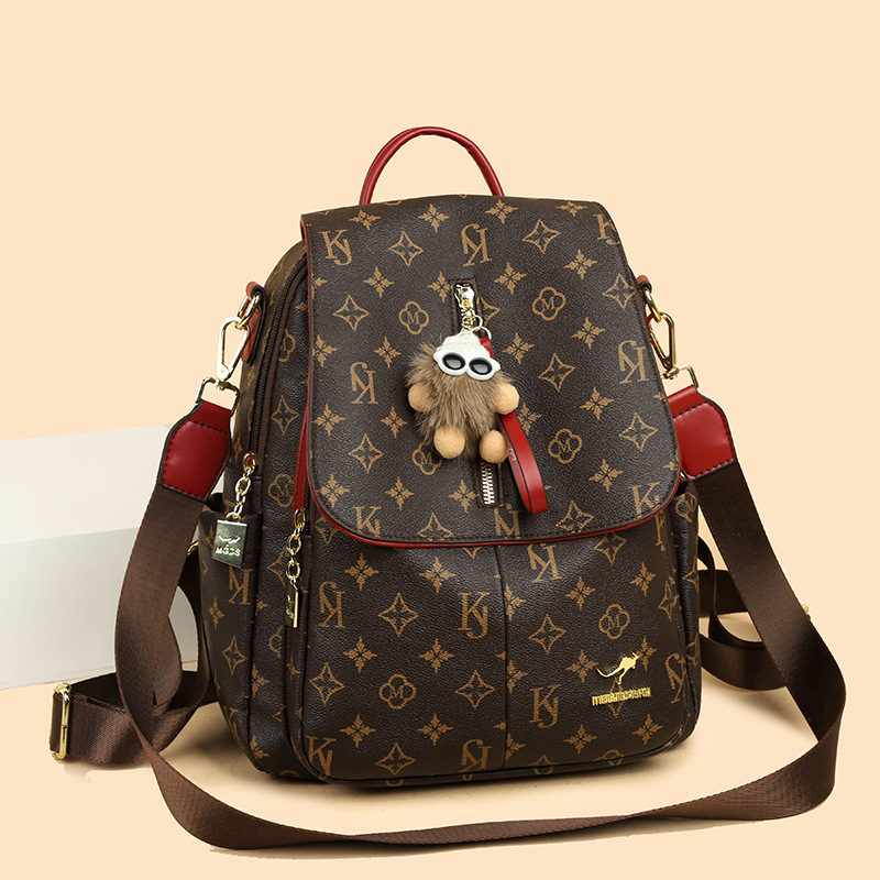 Designer Backpack Womens Autumn/Winter New 2026 Double Shoulder Bag - Soft Leather Vintage Pattern Minimalist Fashion Travel Backpack Spacious Casual 