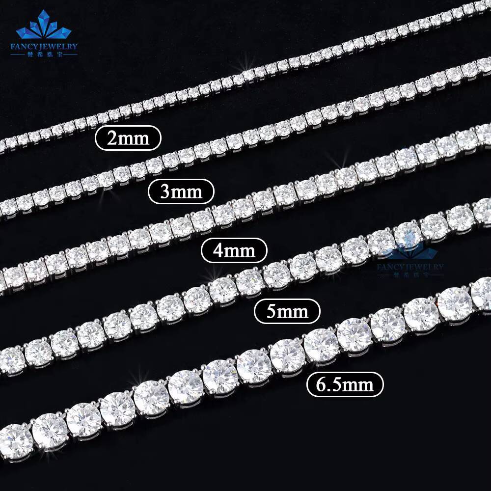 FANCY Affordable Hip Hop Jewelry 2mm 3mm 4mm 5mm 65mm VVS D Moissanite Tennis Chain Necklace 925 Sterling Silver