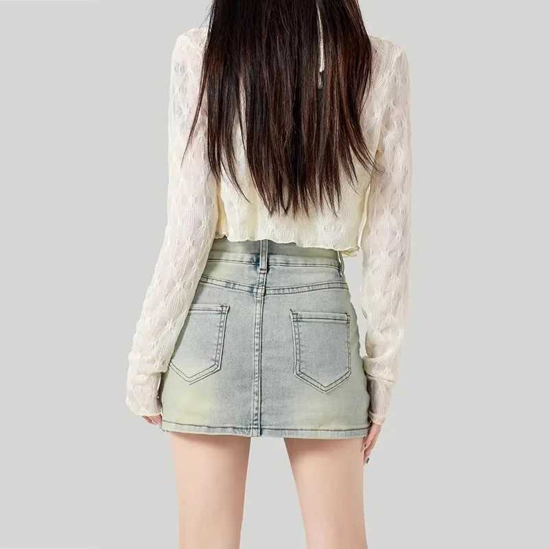 High Waist Denim Mini Skirt Womens Summer 2025 New Small Thin Spicy Meat Covering A- Line Wraparound Half-length Skirt M260316